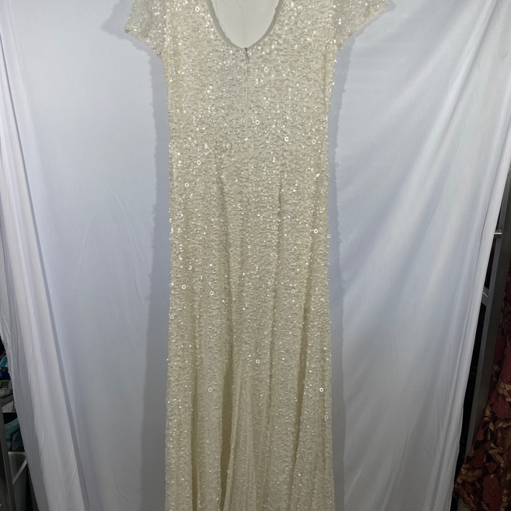 New Adrianna Papell sequin scoop back gown ivory 10 - Picture 12 of 16